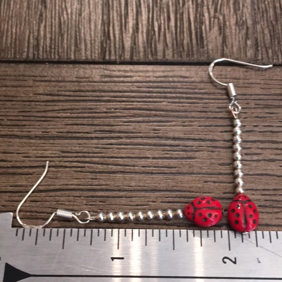 Sterling Silver Bead Earrings with Ladybug - Picture 10 of 14